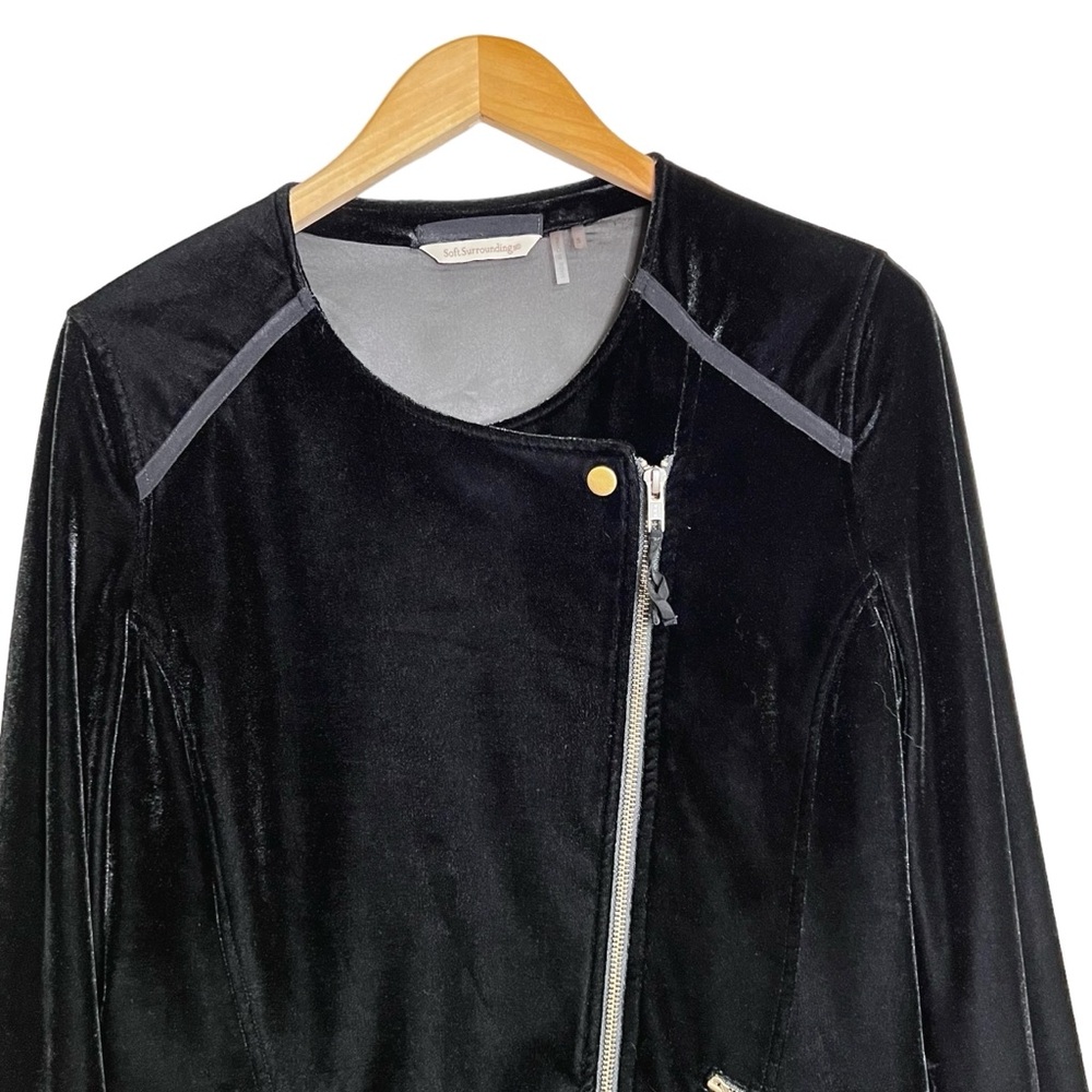 Soft Surroundings Grunge Asymmetric Velvet Cropped Moto Jacket S Black Zip Edgy - Picture 3 of 8